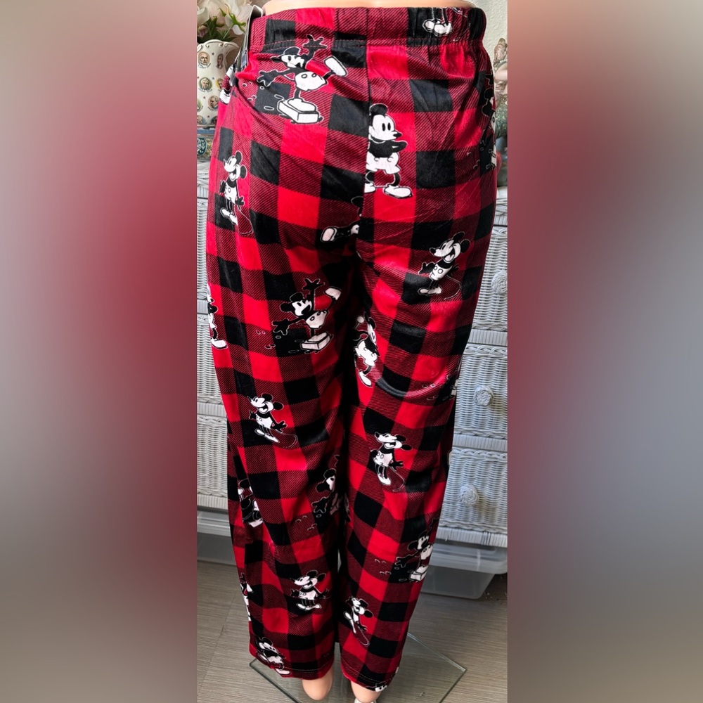 Happy Boxer Mickey Mouse Checkered Fleece Pajama Pants in Red & Black Size L NWT